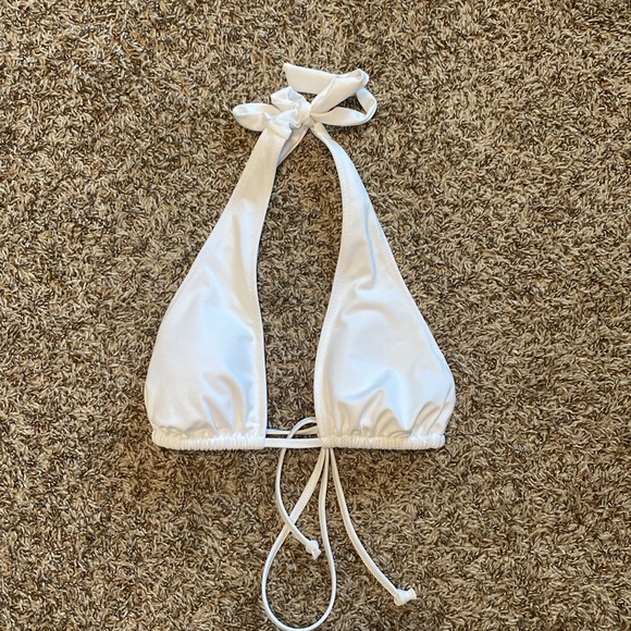 NWT PINK Lightly Lined Plunged White Halter Bikini Top L - Picture 2 of 10